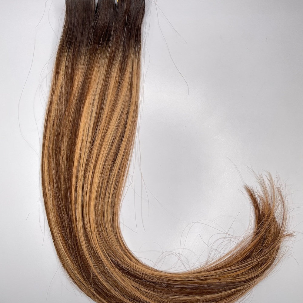 Caramel balayage clip in extensions